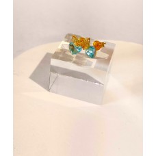 Ασημένια Σκουλαρίκια επίχρυσα καρφωτά καρδιά με γαλάζιο ζιργκόν και φυλλαράκια (SE70)